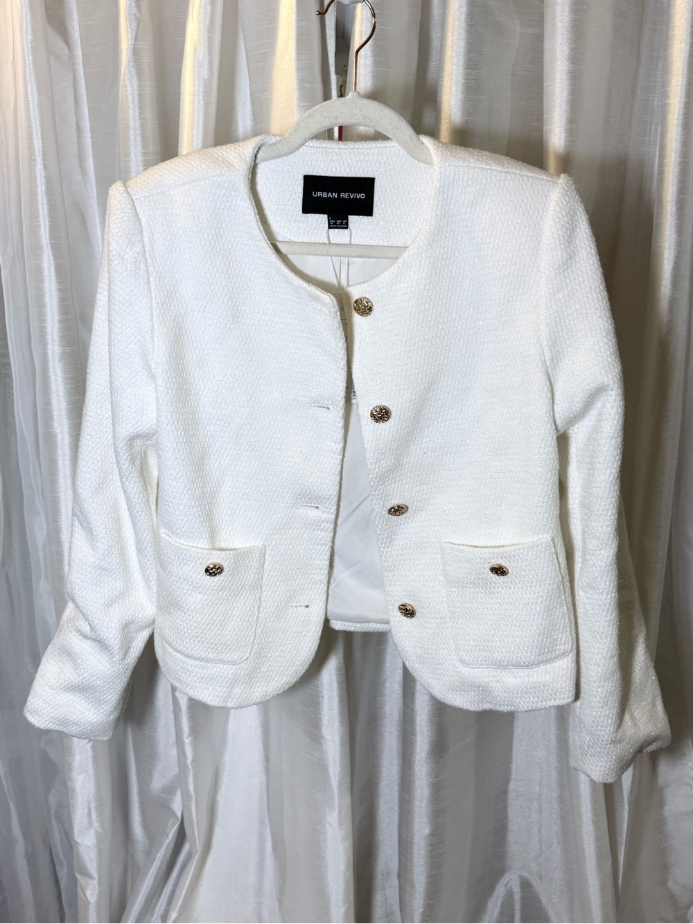 Urban Revivo Women's Cream Bouclé Button Blazer